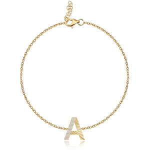 Fluted Side Pave Initial Bracelet