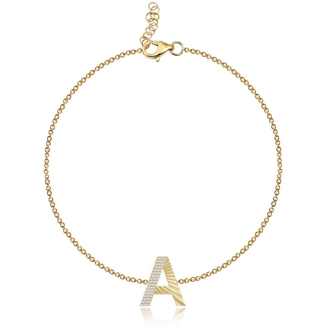 Fluted Side Pave Initial Bracelet