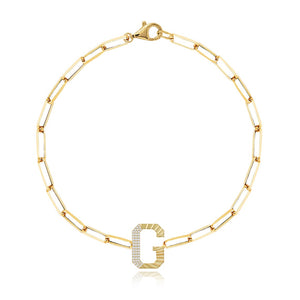 Fluted Side Pave Initial Bracelet