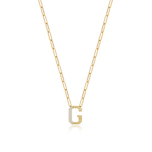 Fluted Side Pave Initial Necklace