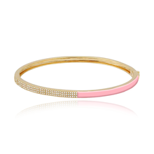 Load image into Gallery viewer, Half Three Line Pave and Half Enamel Bangle

