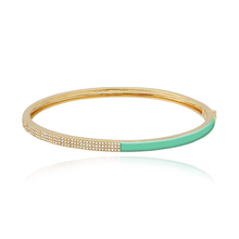 Load image into Gallery viewer, Half Three Line Pave and Half Enamel Bangle
