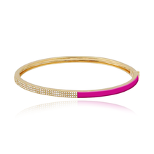 Load image into Gallery viewer, Half Three Line Pave and Half Enamel Bangle

