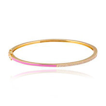 Load image into Gallery viewer, Half Two Line Pave and Half Enamel Bangle
