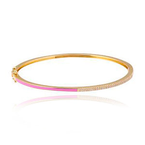 Half Two Line Pave and Half Enamel Bangle