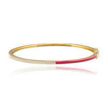 Load image into Gallery viewer, Half Two Line Pave and Half Enamel Bangle
