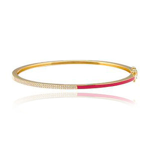 Half Two Line Pave and Half Enamel Bangle