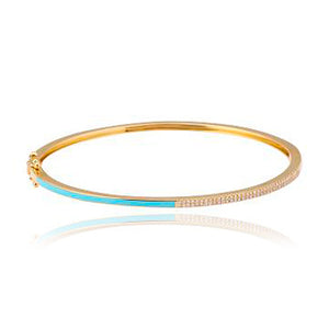 Half Two Line Pave and Half Enamel Bangle