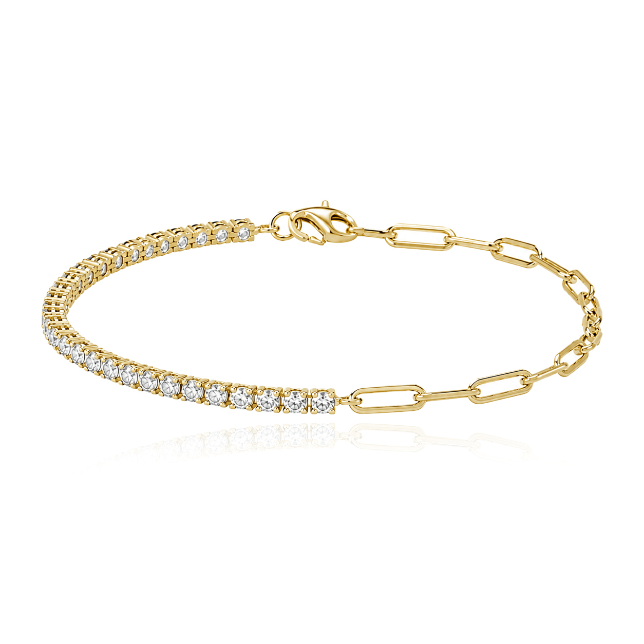 Half and Half Diamond Tennis Paperclip Bracelet