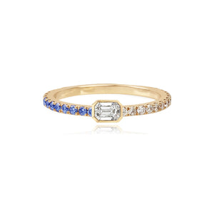Half Pave and Half Gemstone Solitaire Bezel Diamond Ring