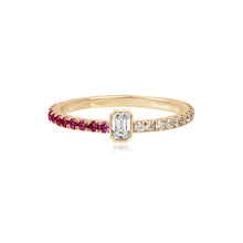 Load image into Gallery viewer, Half Pave and Half Gemstone Solitaire Bezel Diamond Ring
