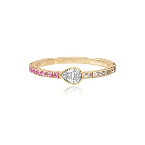 Half Pave and Half Gemstone Solitaire Bezel Diamond Ring
