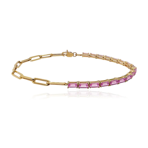 Half & Half Baguette Gemstone Tennis Paperclip Bracelet