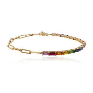 Half & Half Baguette Gemstone Tennis Paperclip Bracelet