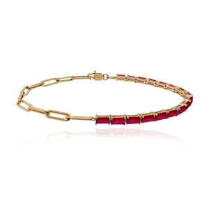 Half & Half Baguette Gemstone Tennis Paperclip Bracelet