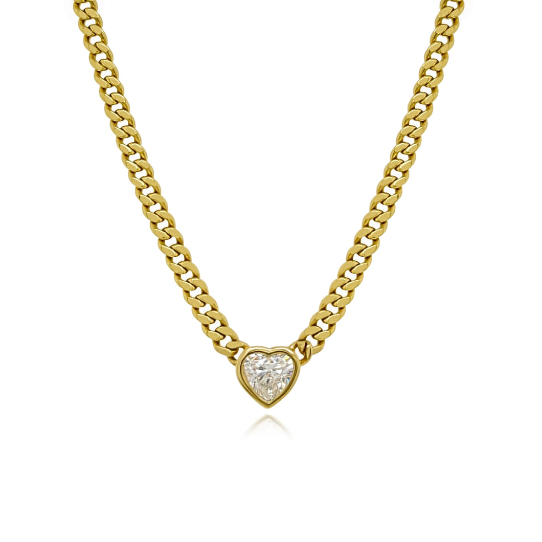 Bezel Heart Diamond Cuban Necklace