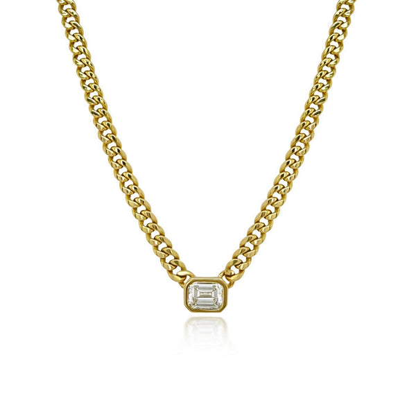 Bezel Emerald Cut Diamond Cuban Necklace