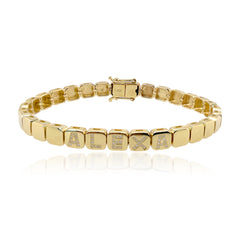 Large golden square pavé personalized bracelet, custom 14k gold jewelry with elegant sparkle