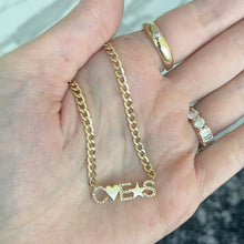Load image into Gallery viewer, Three Pave Initials and Gold Charms Cuban Necklace

