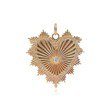 Load image into Gallery viewer, Gold Striped Pave Heart Medallion Charm
