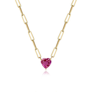 Heart Semi Precious Gemstone Paperclip Necklace