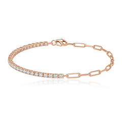 Half and Half Diamond Tennis Paperclip Bracelet