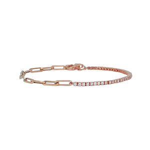 Half and Half Diamond Tennis Paperclip Bracelet
