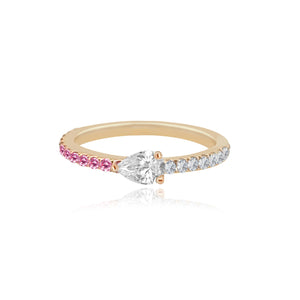 Half Pave and Half Gemstone Solitaire Diamond Ring