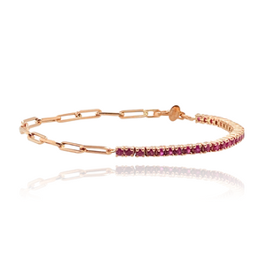 Half & Half Gemstone Tennis Paperclip Bracelet