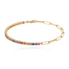 Half & Half Gemstone Tennis Paperclip Bracelet