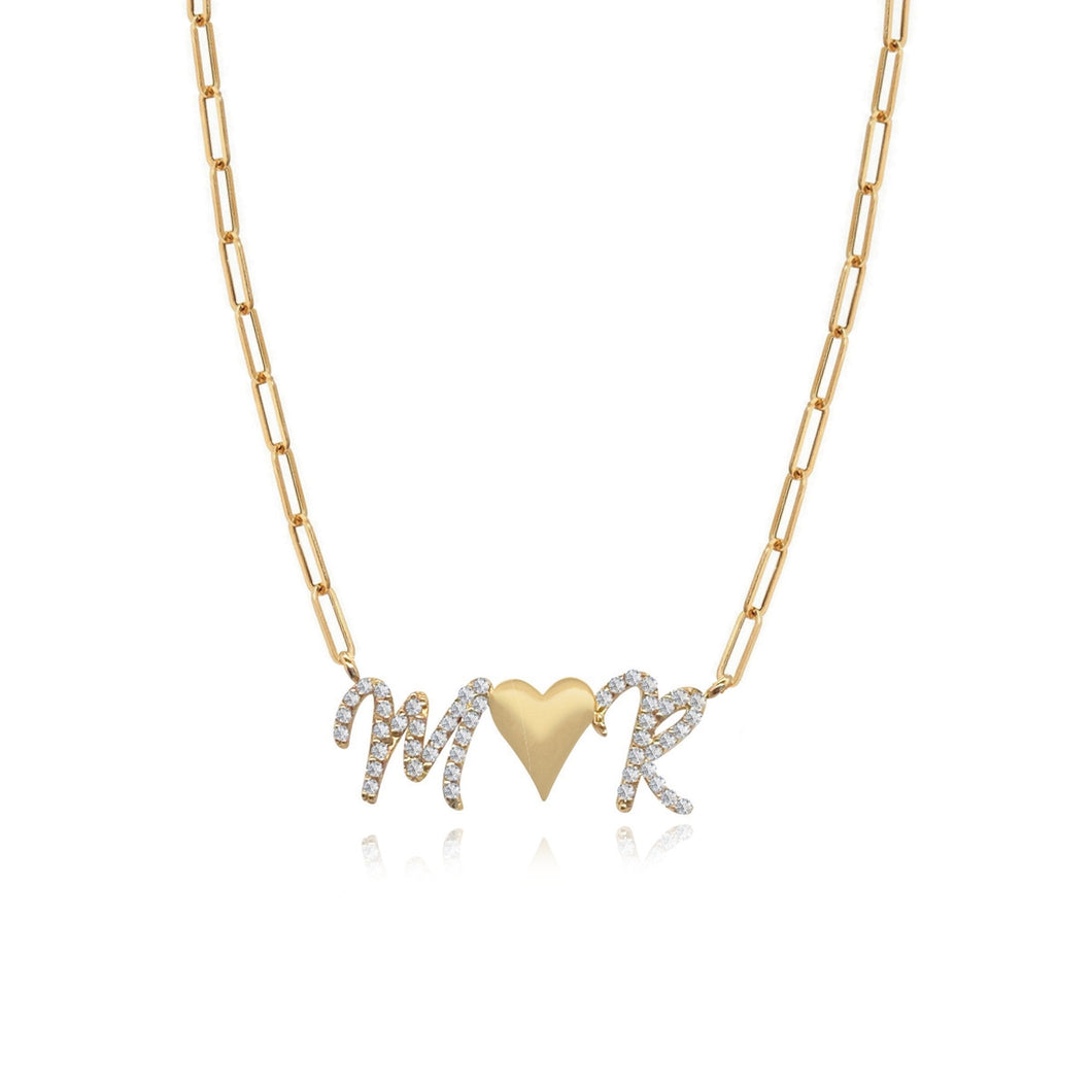 Two Pave Initials and Gold Charm Necklace