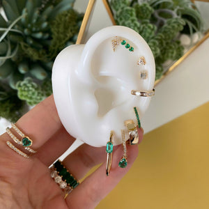 Solitaire Emerald Thin Gold Hoops - Yellow Gold