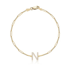 Mini Pave Initial Paperclip Bracelet