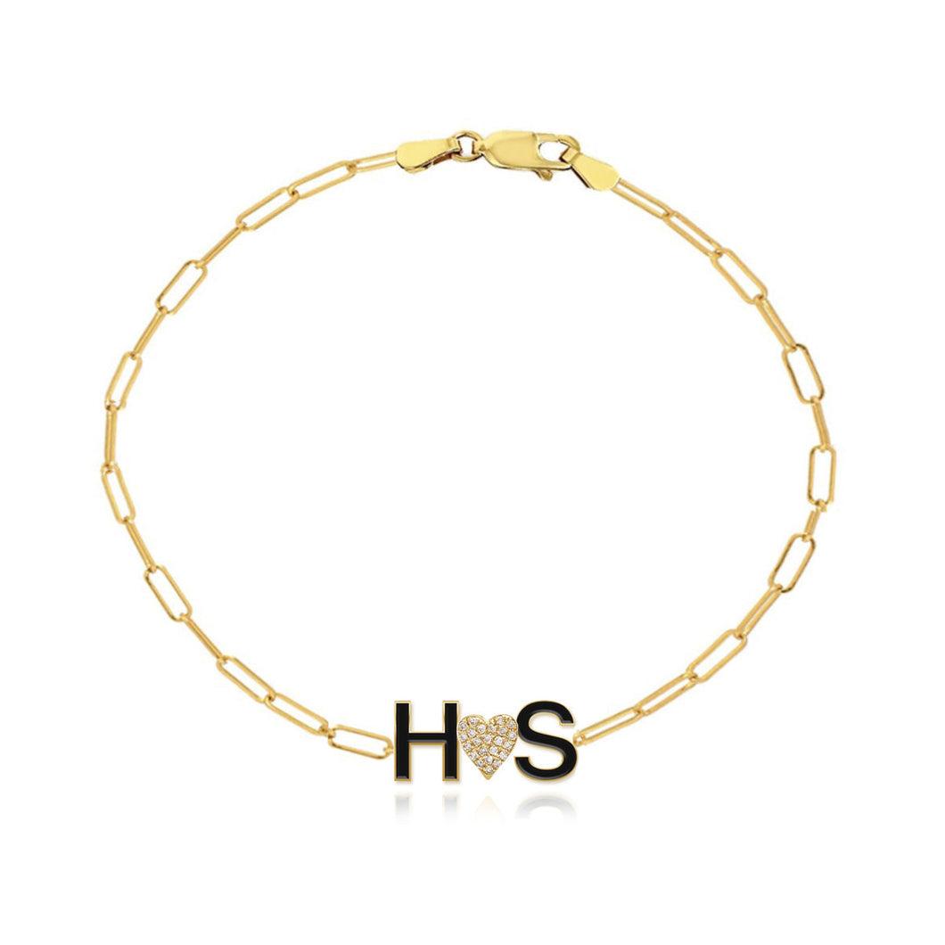 Two Enamel Initials and Charm Bracelet