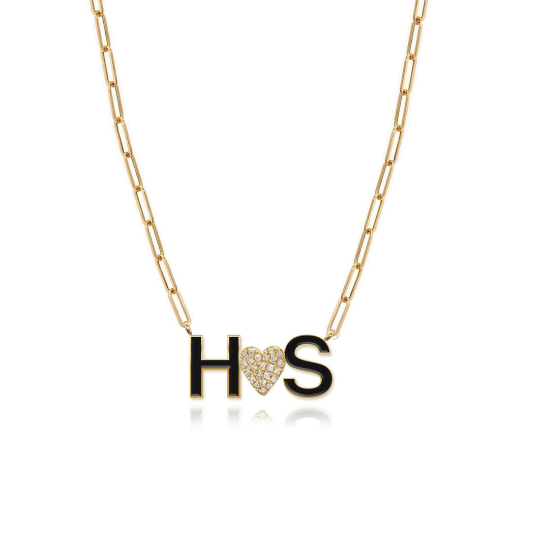 Two Enamel Initials and Charm Necklace