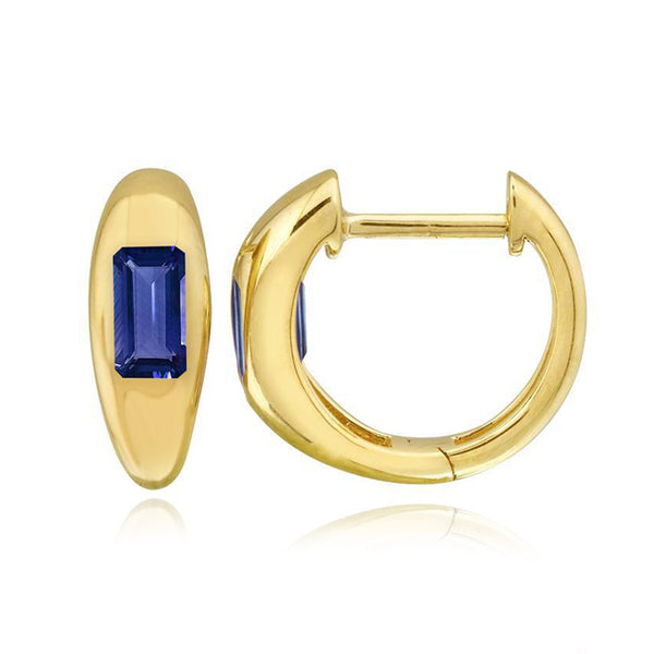Inlay Sapphire Gold Huggies