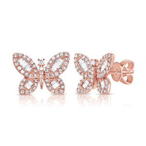 Large Butterfly Baguette and Pave Earrings