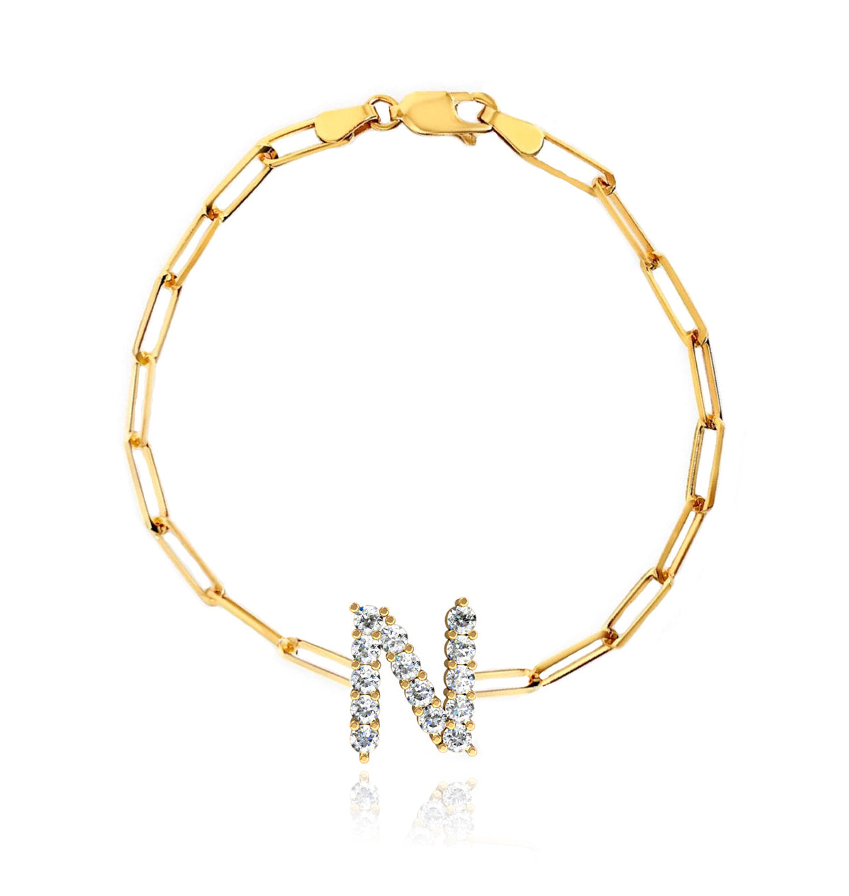 Large Diamond Initial Medium Paperclip Bracelet