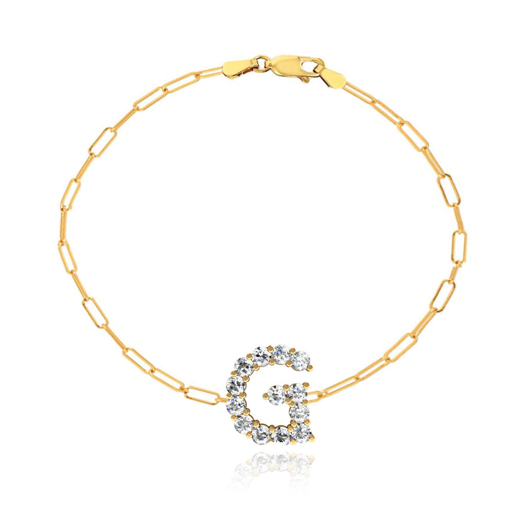 Large Diamond Initial Small Paperclip Bracelet
