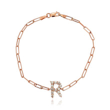 Load image into Gallery viewer, Large Diamond Initial Small Paperclip Bracelet
