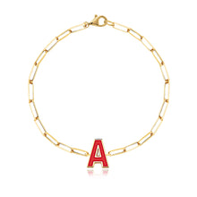 Load image into Gallery viewer, Enamel Initial Paperclip Bracelet
