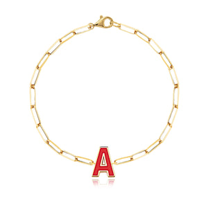 Enamel Initial Paperclip Bracelet