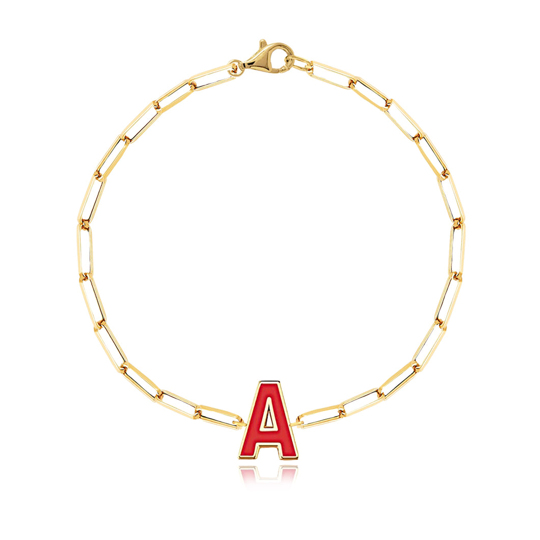 Enamel Initial Paperclip Bracelet