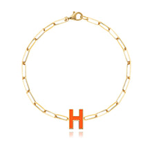 Load image into Gallery viewer, Enamel Initial Paperclip Bracelet
