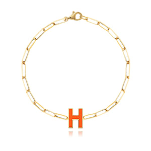 Enamel Initial Paperclip Bracelet