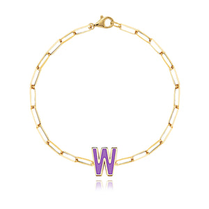 Enamel Initial Paperclip Bracelet