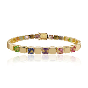 Large Golden Square Pave Rainbow Bracelet