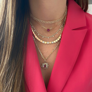 Large Three Diamond Golden Square Necklace