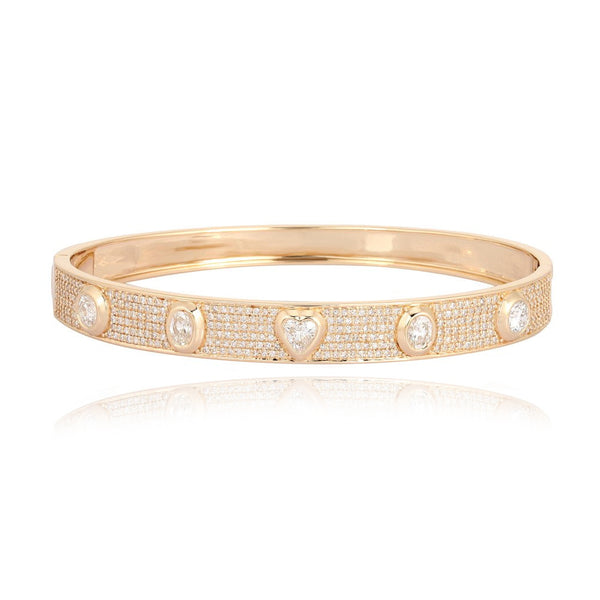 Thick Pave Multi Shape Bangle in 14k gold, elegant dainty style for luxury gold jewelry lovers.