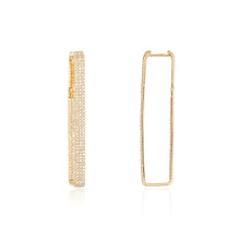 Load image into Gallery viewer, Three Line Pave Rectangular Hoop Earrings
